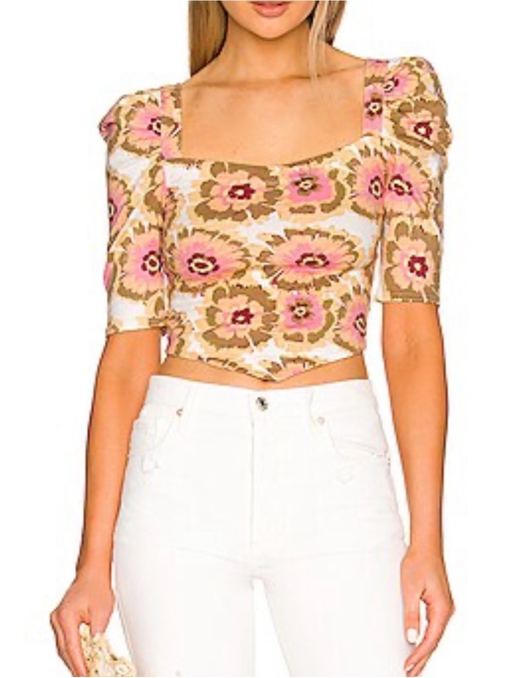 Free People  Floral Give Me More Top in Ivory Combo  XS